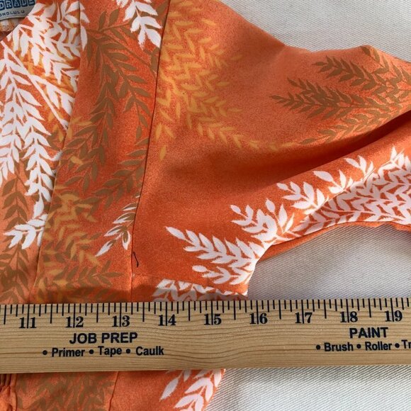 Vintage Andrade Maxi Hostess Dress Small Soft Orange Leaf Print Flare Sleeves - Picture 7 of 9